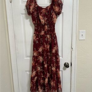 Trixxi Red Maxi Dress Puff Sleeve Scoop Neck Wedding